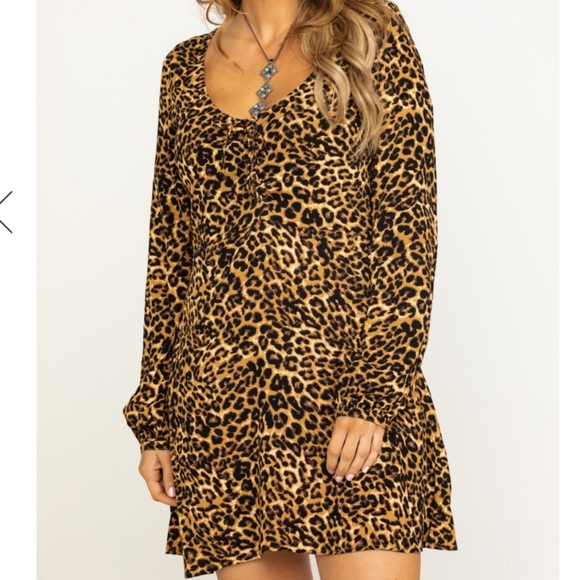 Idyllwind Miranda Lambert Leopard Animal Print Long Sleeve Lace Up Mini Dress - Picture 16 of 16
